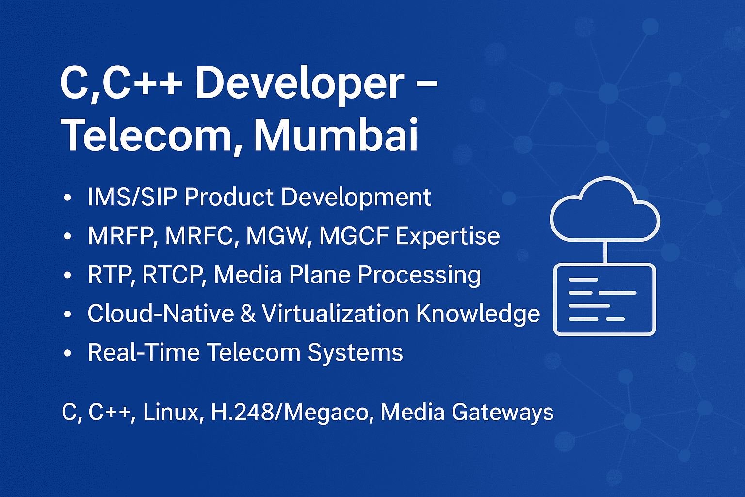 C,C++ Developer working on telecom IMS SIP cloud-native system in Mumbai