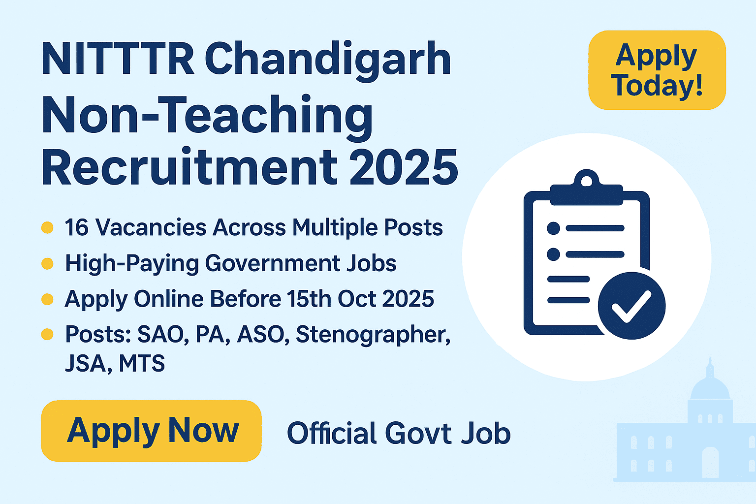 NITTTR Chandigarh Non-Teaching Recruitment